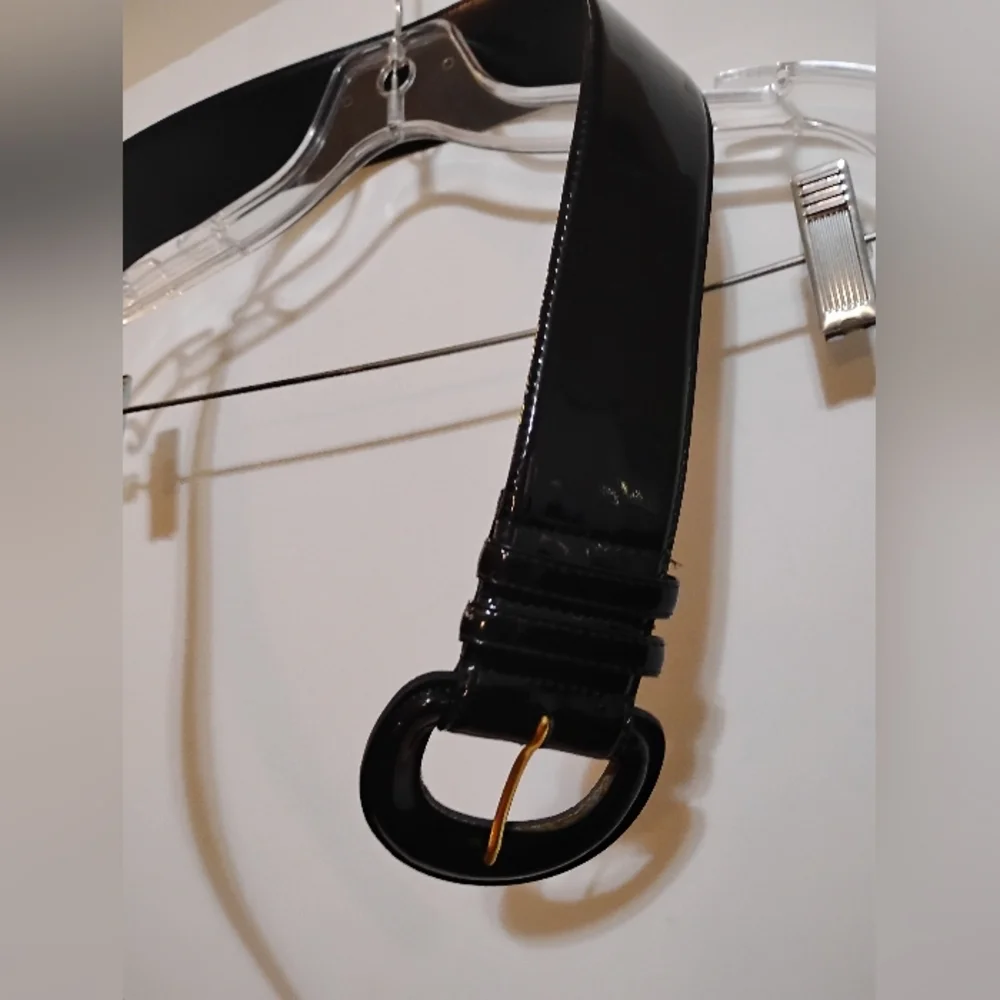 Retro Elegant Black Lacquer Wide Belt S